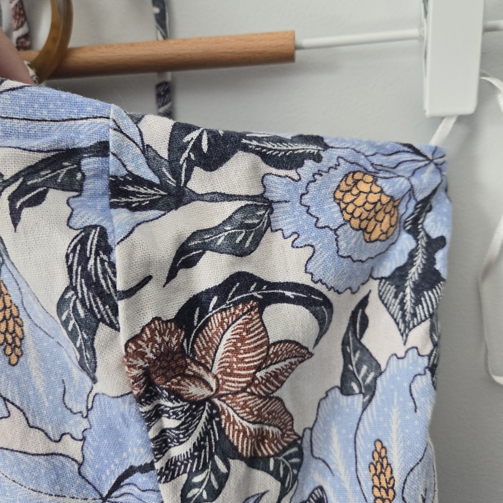 OLD NAVY Floral Halter Neck Blue Brown And White Linen Blend Romper - Picture 6 of 16